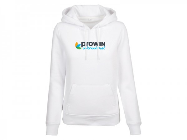 Damen Hoodie Weiß mit mehrfarbigem Transferdruck