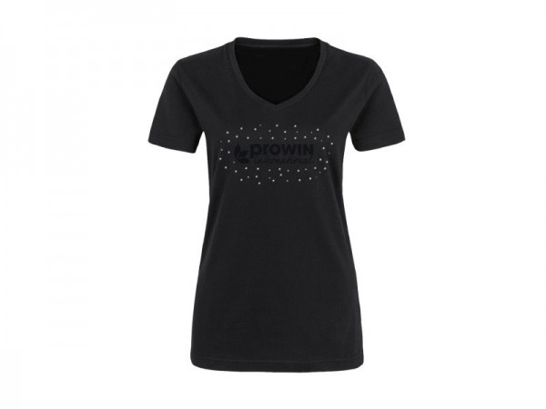 Damen T-Shirt Schwarz mit Strass und proWIN-Logo Schwarz Matt