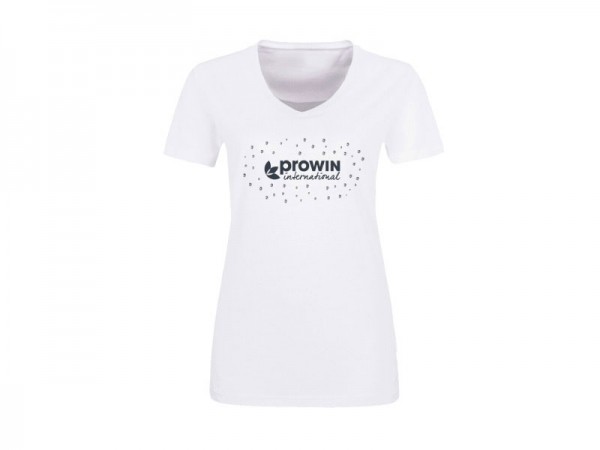 Damen T-Shirt Weiß mit Strass und proWIN-Logo Schwarz Matt