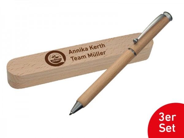 Holz-Kugelschreiber mit Etui 3er Set